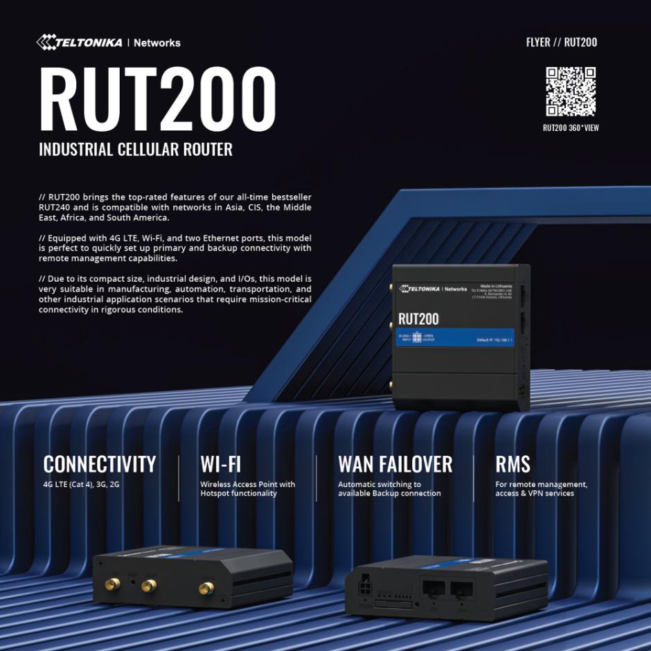 Teltonika RUT200 - Router med Wi-Fi, 4G LTE & WAN-failover